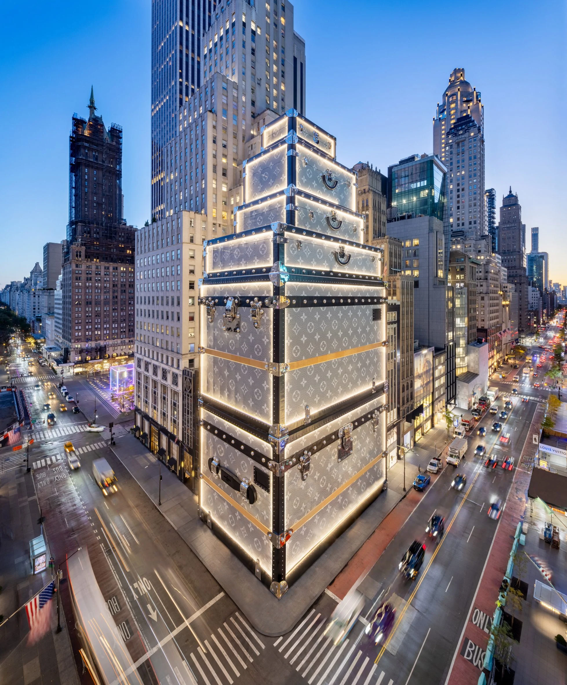 In New York, Louis Vuitton store is lined with the brand's