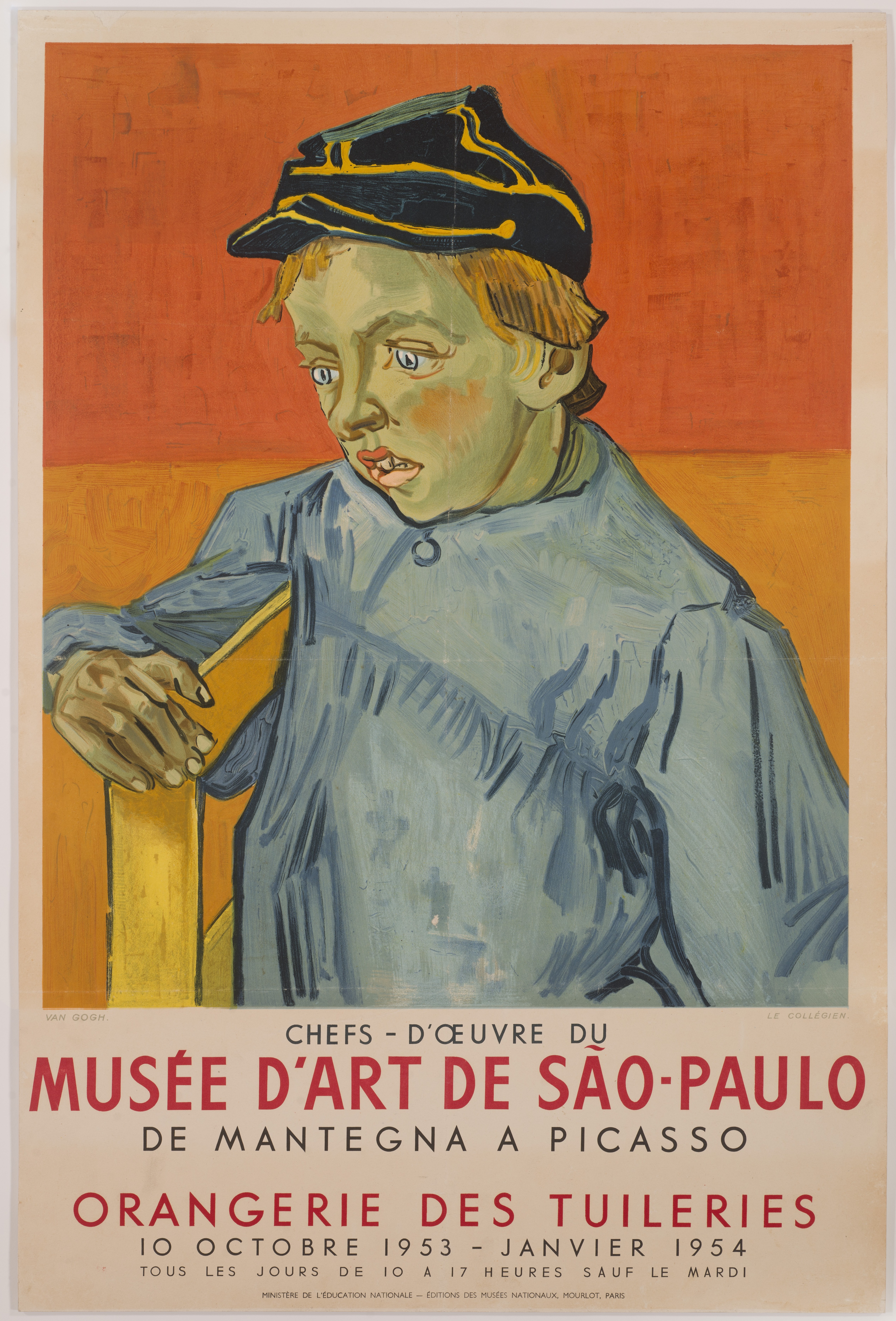 Cartaz da exposição Chefs-D'Oeuvre du Musée D'Art de São-Paulo_ De Mantegna a Picasso, realizada no Musée de l'Orangerie (Paris, França), 1953-1954.